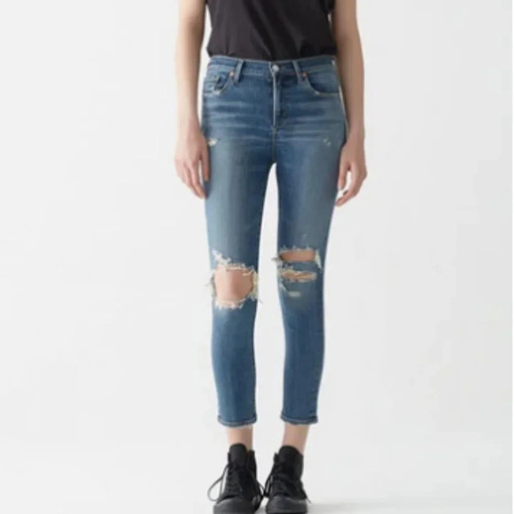 AGOLDE Sophie Medium Wash High Rise Distressed Skinny Crop Denim Jeans Size 25 - Picture 1 of 9
